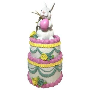 Easter Bunny Tiered Cake Figurine Pastel Spring Bunny Cottagecore Decor NWT